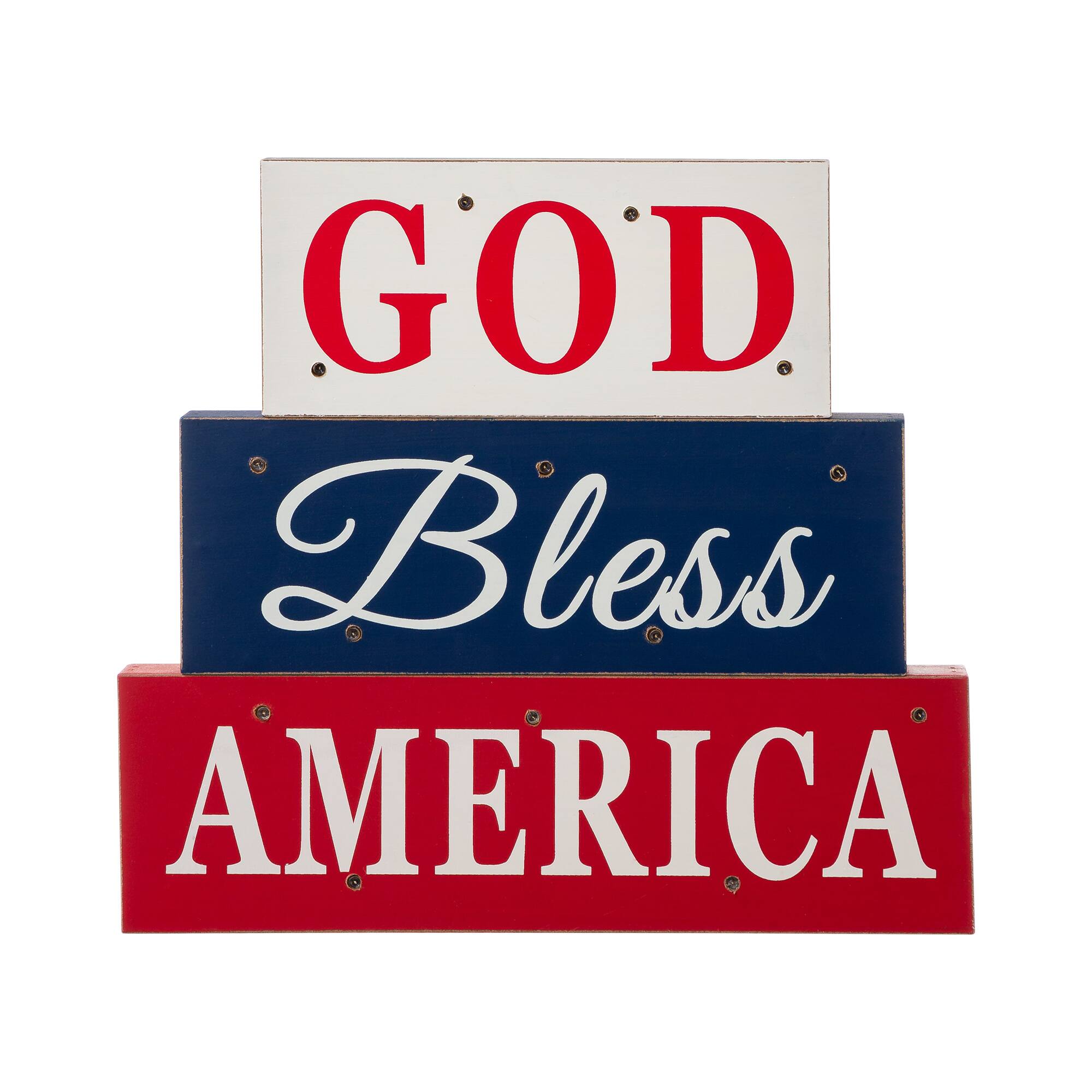 Glitzhome® 12" LED Wooden Patriotic Block Sign